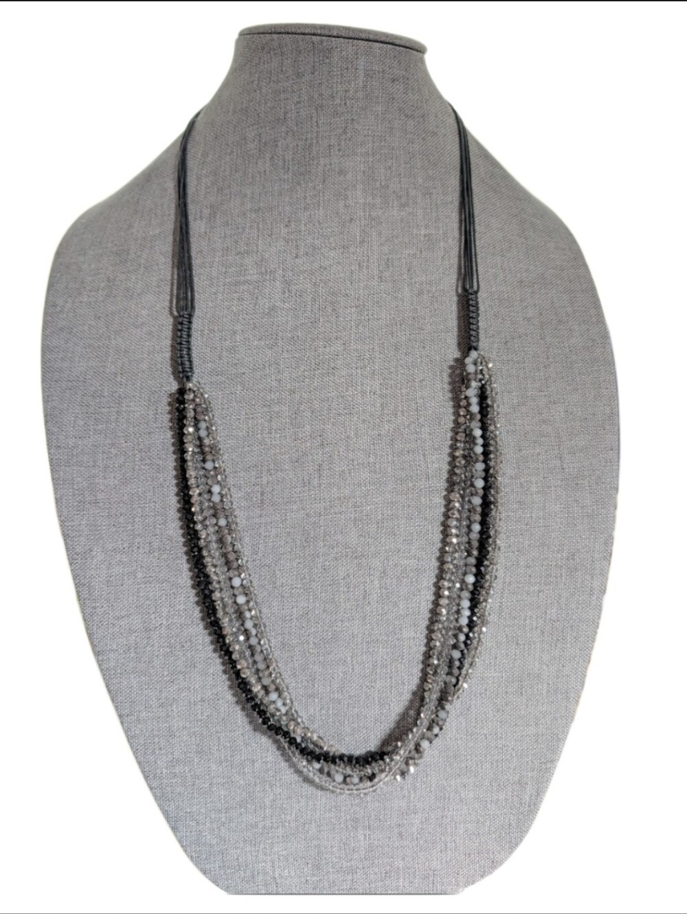 Trendy Multiple Strand Black Sparkly Glass Bead Bohemian Layered Cord Necklace